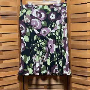 Ann Tylor LOFT Purple Green White Floral  Leaf A-Line Skirt Knee-Length Women 14